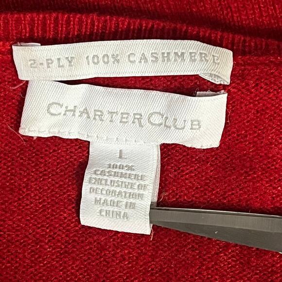 Charter Club Womens Argule Cashmere Red Black Sweater Size Large - Picture 2 of 7